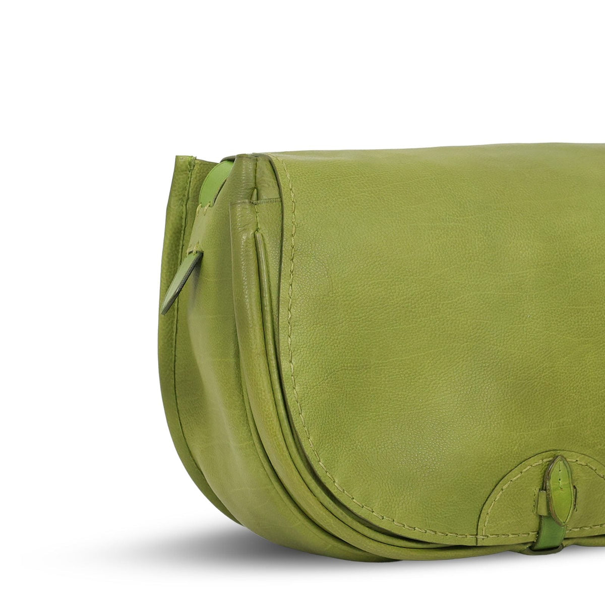 City Bag Medium in Olive leather — stitching and hardware close-up