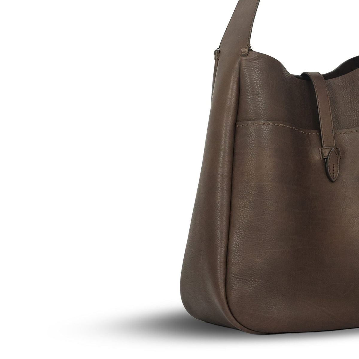 Everyday Sling Large in Testa di Moro leather — stitching and hardware close-up