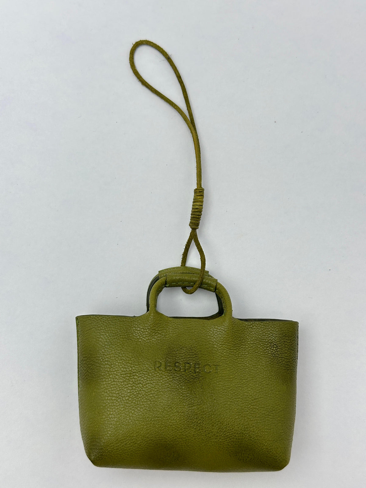 Mini Charm in Olive leather — front view